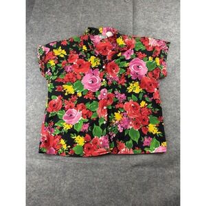 VTG Grannycore Giovelli Women's XL Tropical Blouse Floral Artsy Button Down